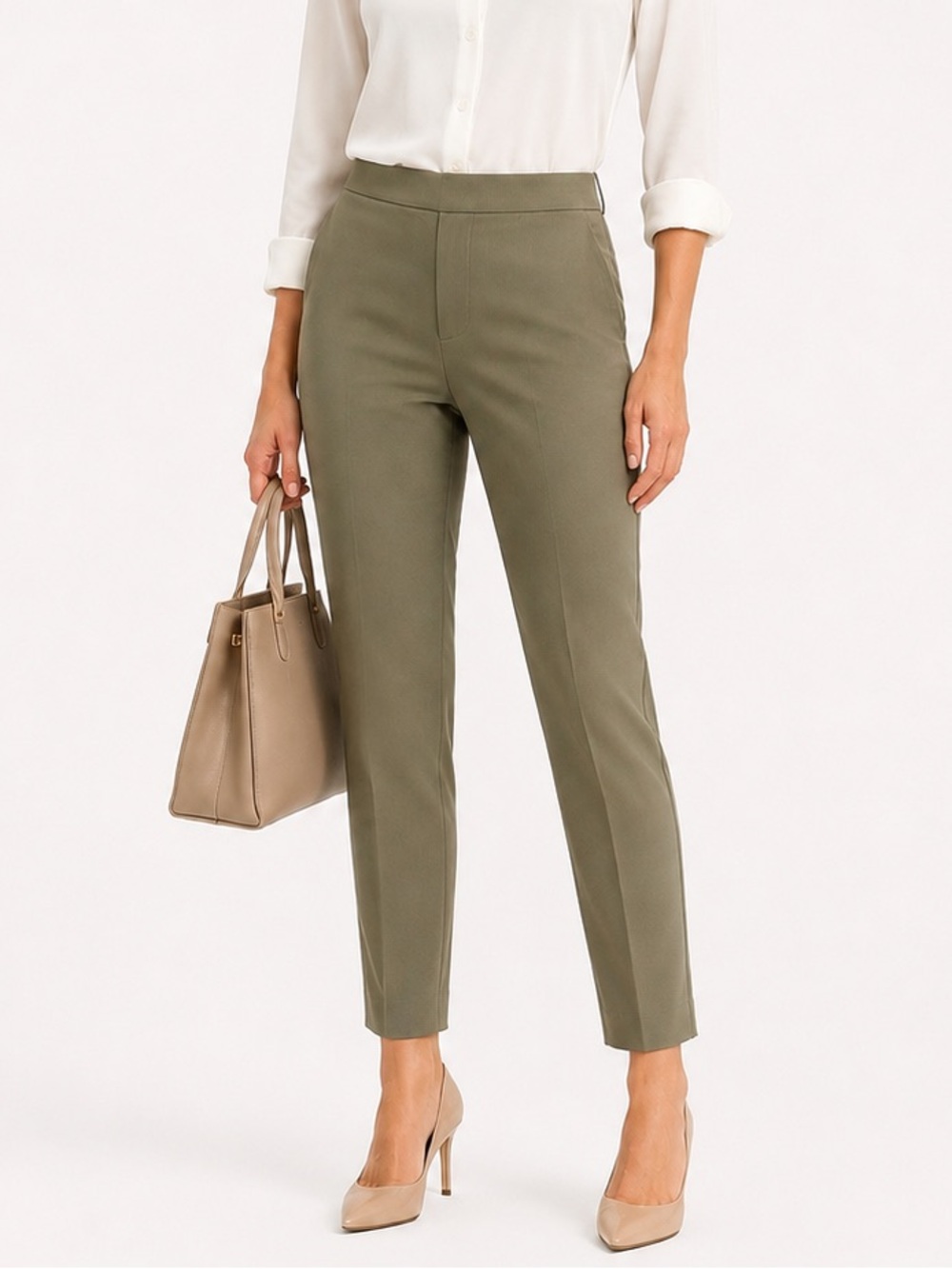 H&M Olive High-Rise Cropped Tailored Pants